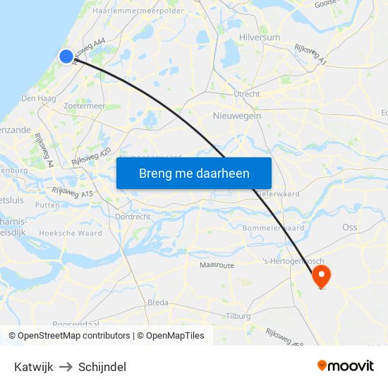 Katwijk to Schijndel map