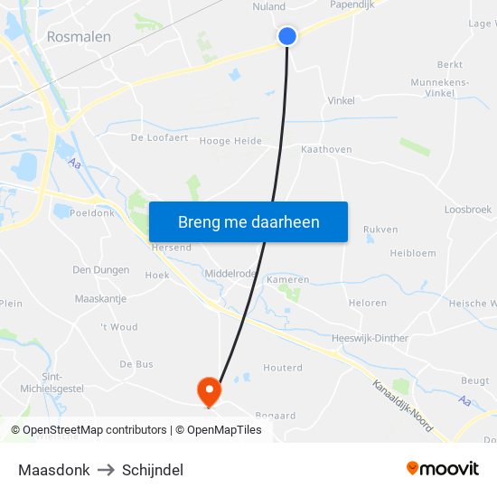 Maasdonk to Schijndel map