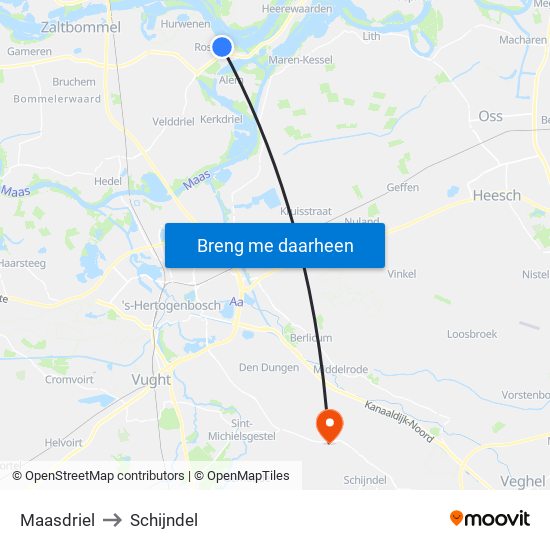 Maasdriel to Schijndel map