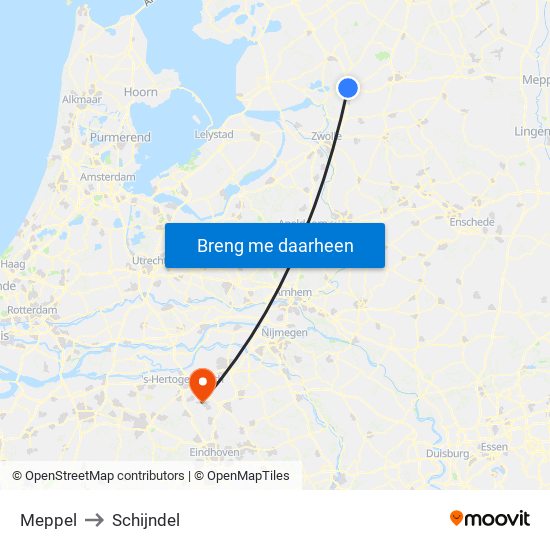 Meppel to Schijndel map