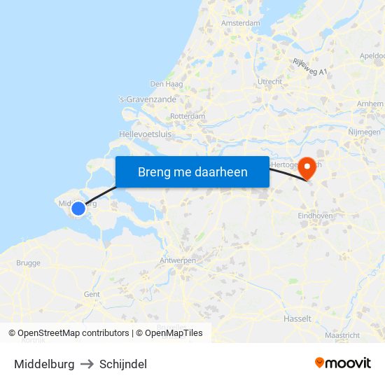 Middelburg to Schijndel map