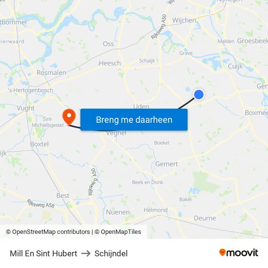 Mill En Sint Hubert to Schijndel map