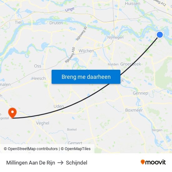 Millingen Aan De Rijn to Schijndel map