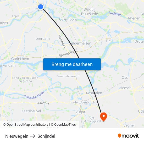 Nieuwegein to Schijndel map
