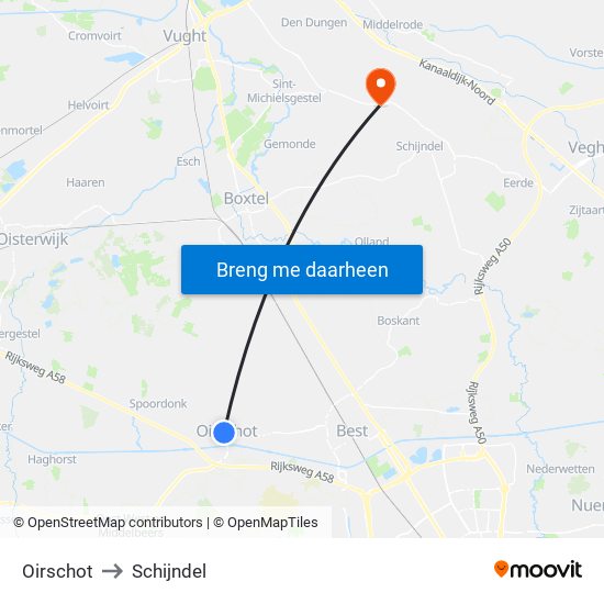 Oirschot to Schijndel map