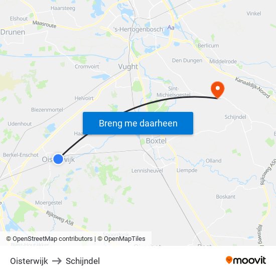 Oisterwijk to Schijndel map