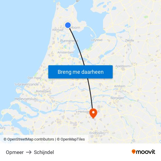 Opmeer to Schijndel map