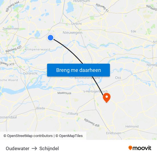 Oudewater to Schijndel map