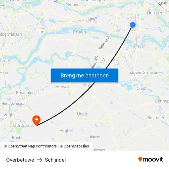 Overbetuwe to Schijndel map