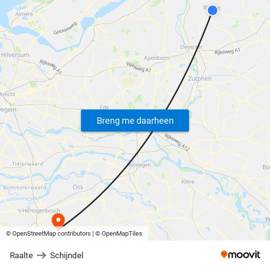 Raalte to Schijndel map