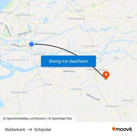 Ridderkerk to Schijndel map