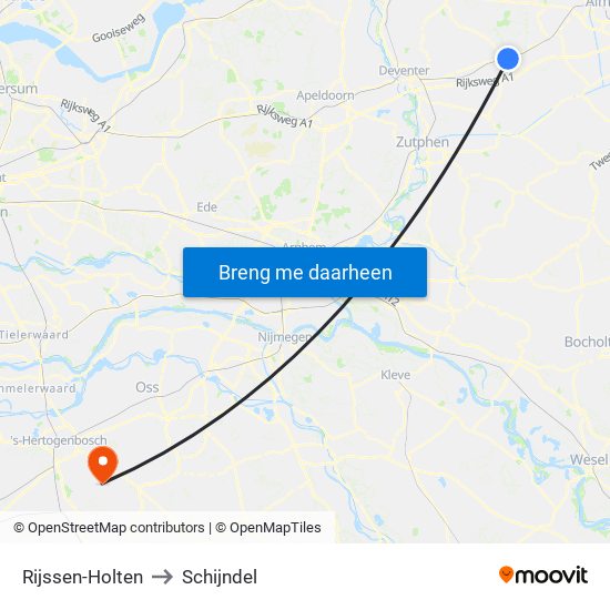 Rijssen-Holten to Schijndel map