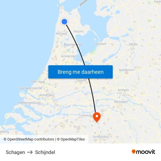 Schagen to Schijndel map