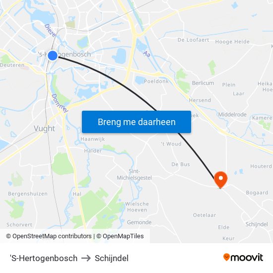 'S-Hertogenbosch to Schijndel map