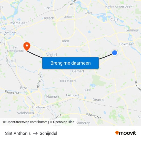 Sint Anthonis to Schijndel map