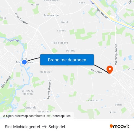 Sint-Michielsgestel to Schijndel map