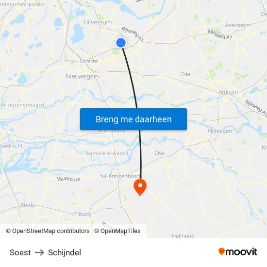 Soest to Schijndel map