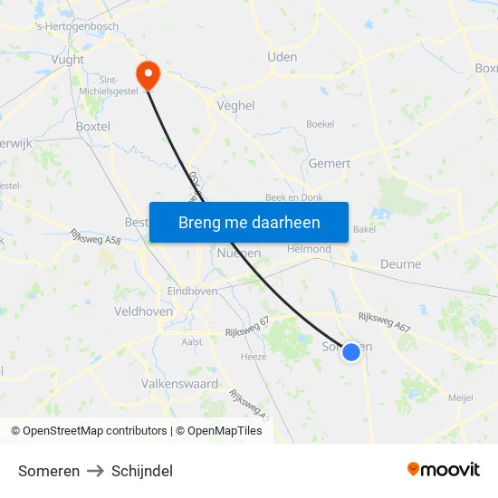 Someren to Schijndel map