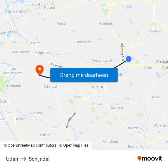 Uden to Schijndel map