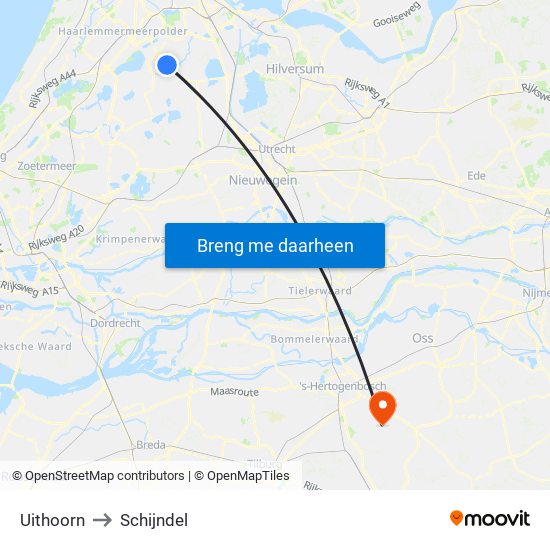 Uithoorn to Schijndel map