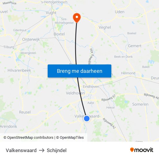 Valkenswaard to Schijndel map