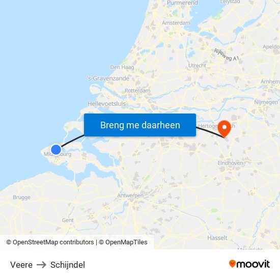 Veere to Schijndel map