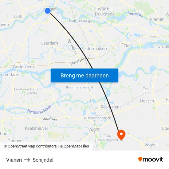 Vianen to Schijndel map