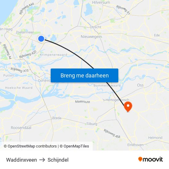 Waddinxveen to Schijndel map