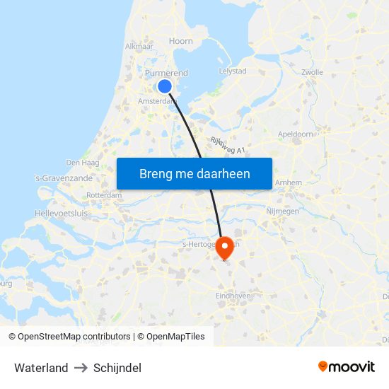 Waterland to Schijndel map