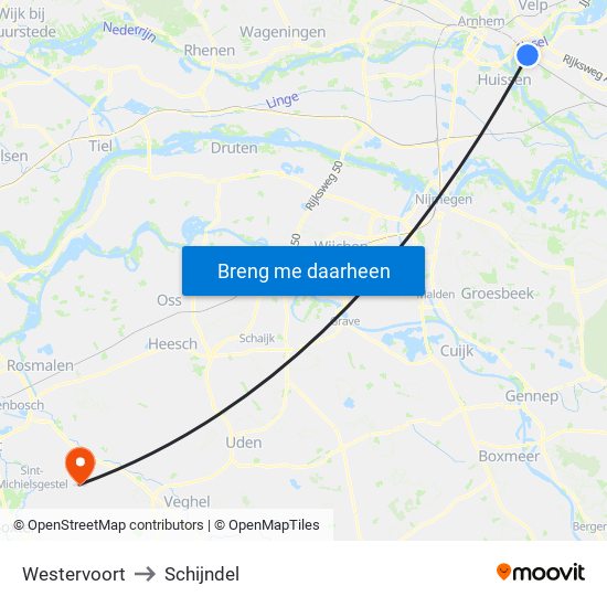 Westervoort to Schijndel map