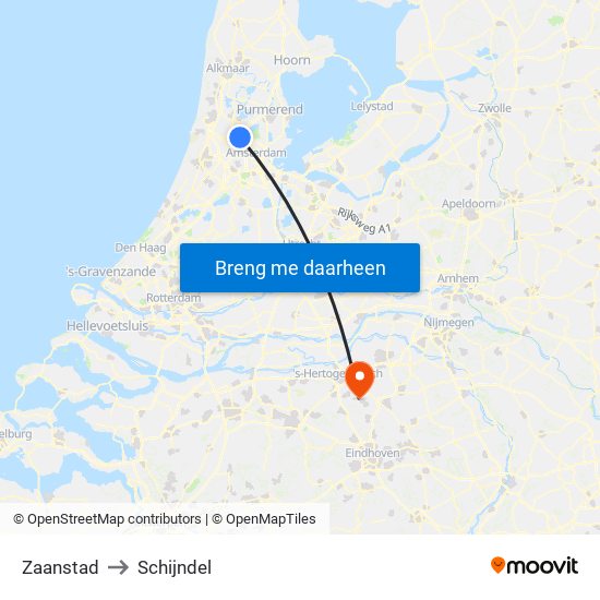 Zaanstad to Schijndel map