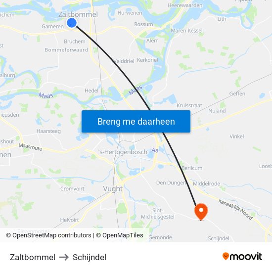 Zaltbommel to Schijndel map