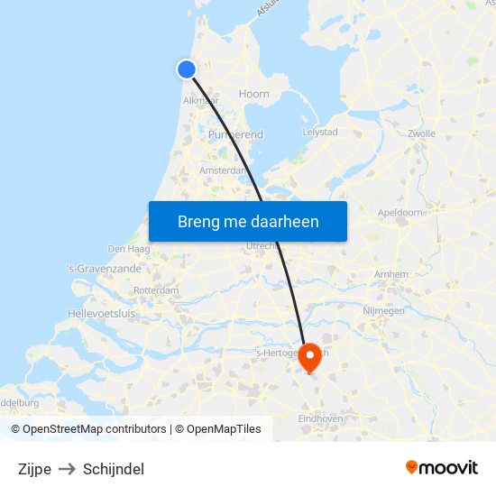 Zijpe to Schijndel map