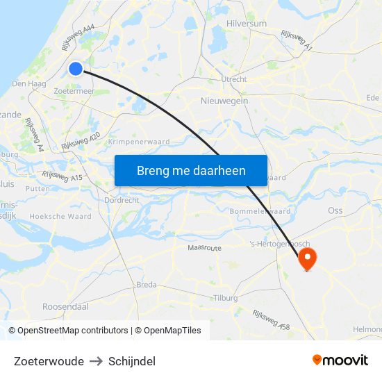Zoeterwoude to Schijndel map