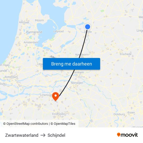 Zwartewaterland to Schijndel map