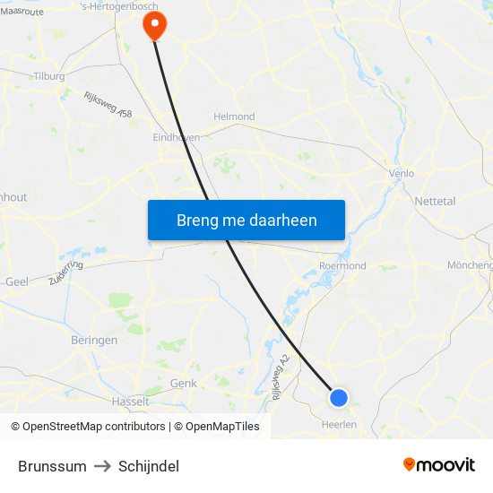 Brunssum to Schijndel map