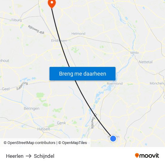 Heerlen to Schijndel map
