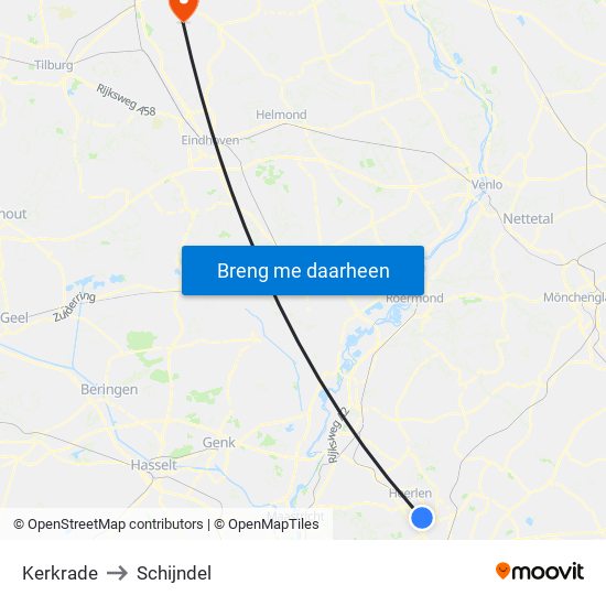 Kerkrade to Schijndel map