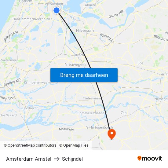 Amsterdam Amstel to Schijndel map