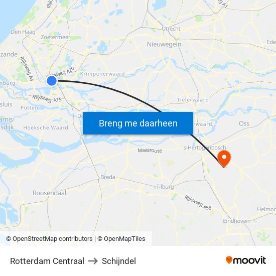 Rotterdam Centraal to Schijndel map