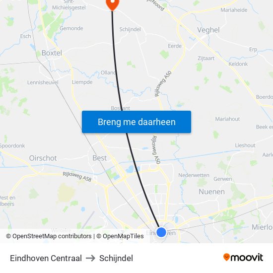 Eindhoven Centraal to Schijndel map