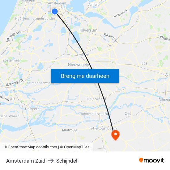 Amsterdam Zuid to Schijndel map