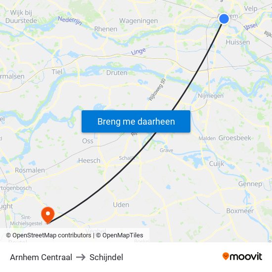 Arnhem Centraal to Schijndel map