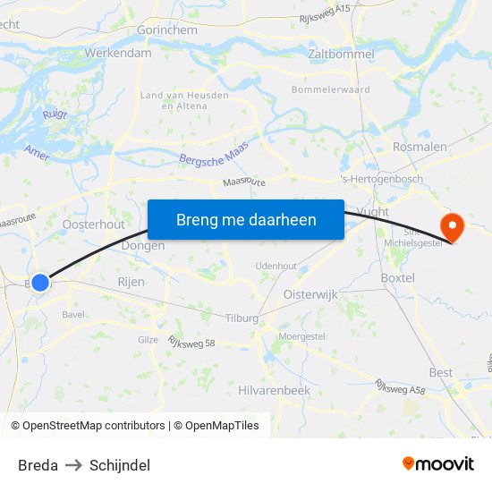 Breda to Schijndel map