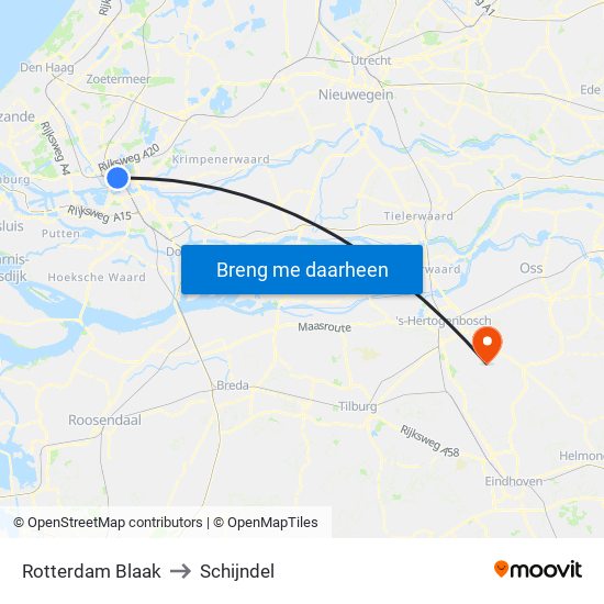 Rotterdam Blaak to Schijndel map