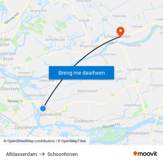 Alblasserdam to Schoonhoven map