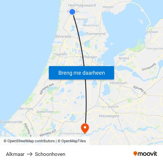 Alkmaar to Schoonhoven map