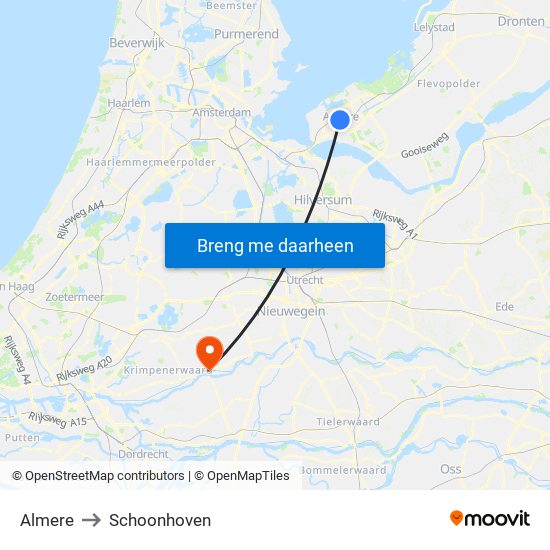 Almere to Schoonhoven map
