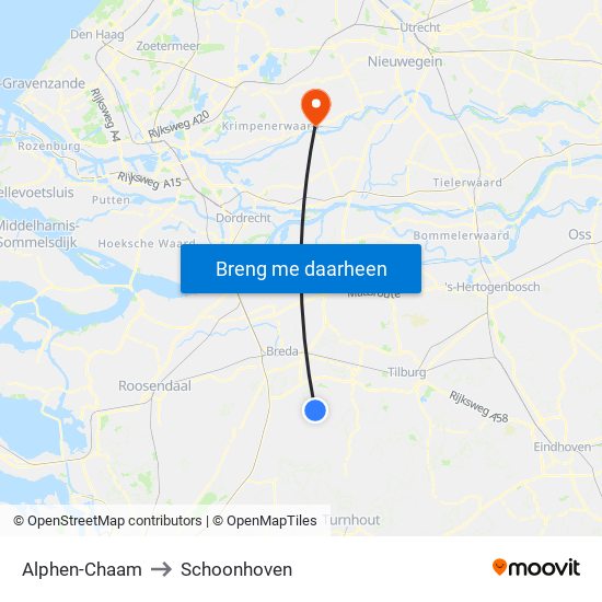 Alphen-Chaam to Schoonhoven map