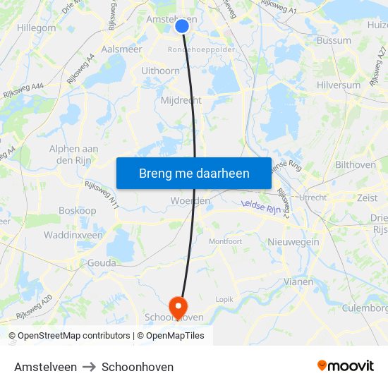 Amstelveen to Schoonhoven map